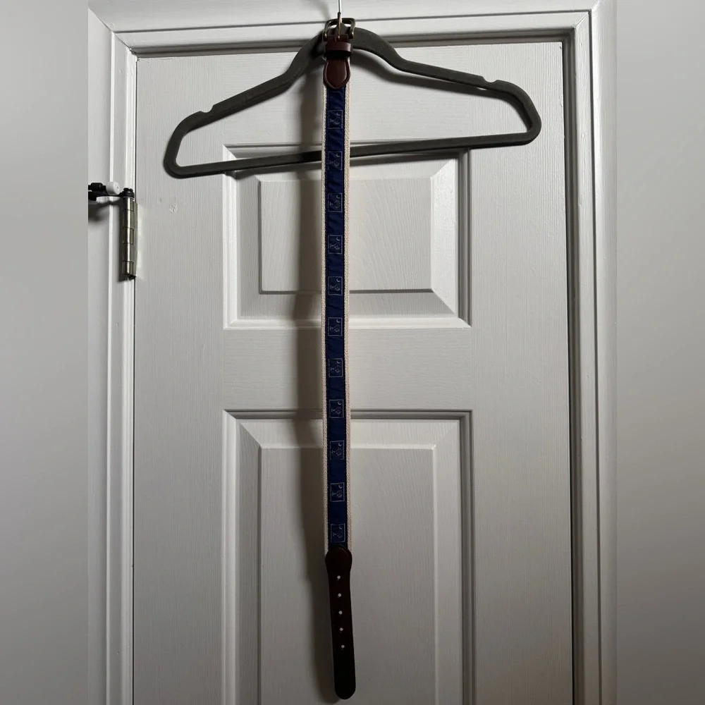 Boys SC Palmetto and Crescent Moon Blue and Cream Textured Canvas Belt